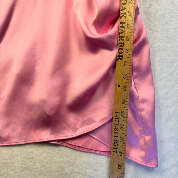 Zara Pink Satin Wrap Mini Dress Sz S Long Sleeves Collared V-Neckline Feminine - Picture 11 of 14